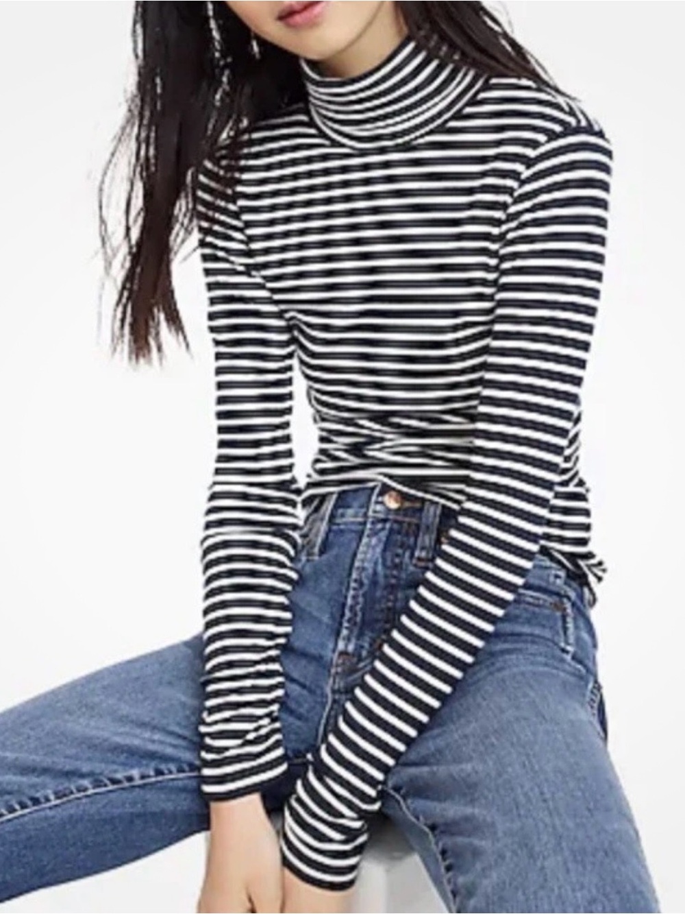 J. Crew Black and White Striped Turtleneck Long-Sleeve Tee